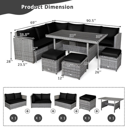 Costway Ensemble de salon en rotin pour patio, 7 pièces, avec canapé d'angle, pouf et ottoman - Voir les détails