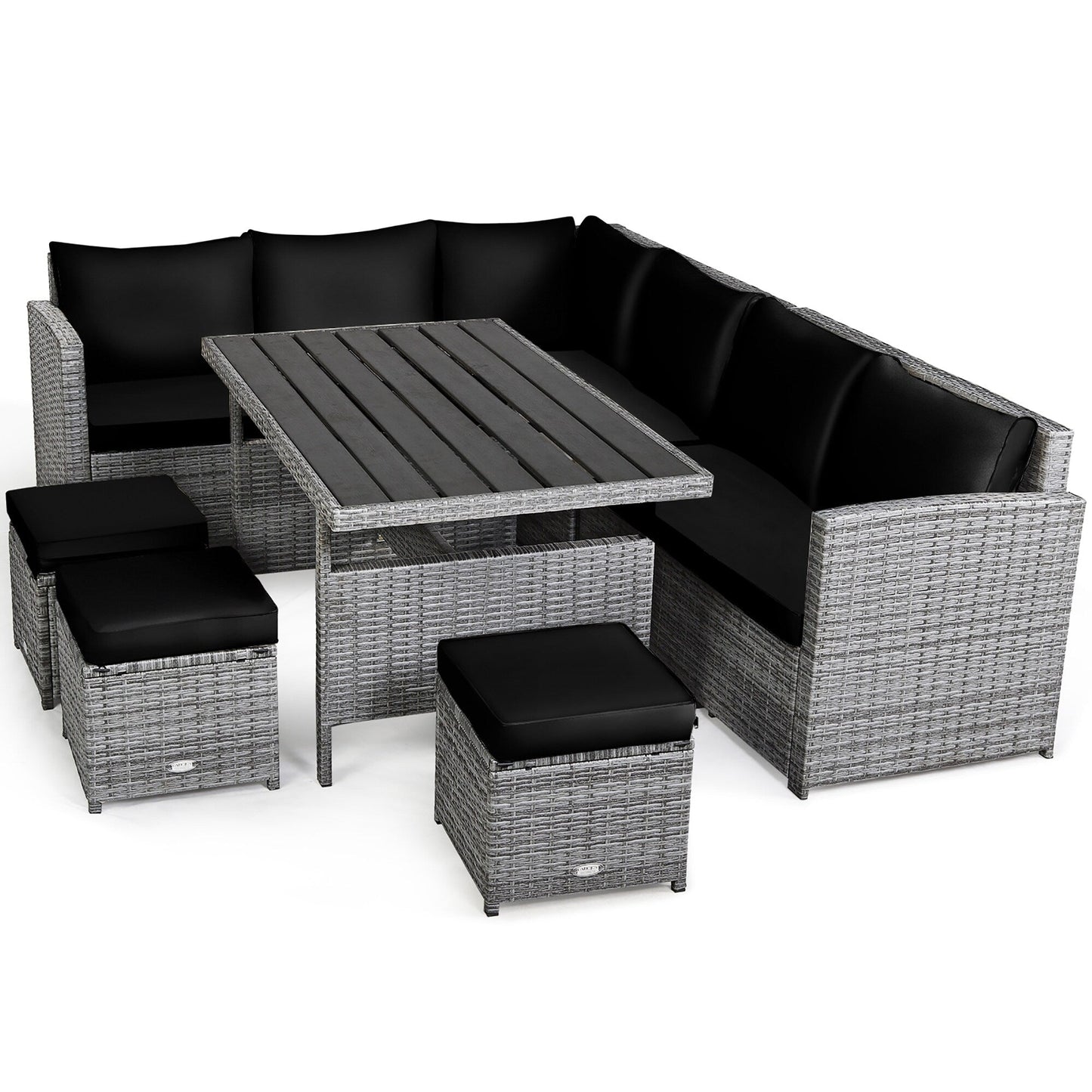 Costway Ensemble de salon en rotin pour patio, 7 pièces, avec canapé d'angle, pouf et ottoman - Voir les détails