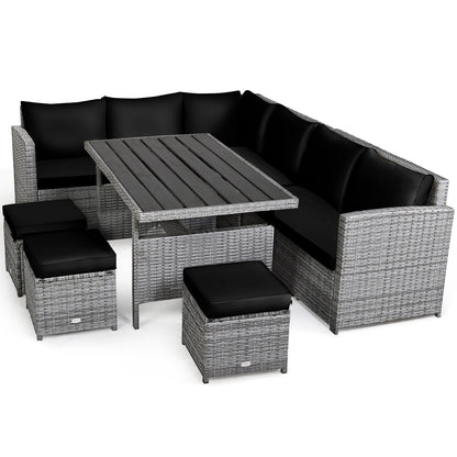 Costway Ensemble de salon en rotin pour patio, 7 pièces, avec canapé d'angle, pouf et ottoman - Voir les détails