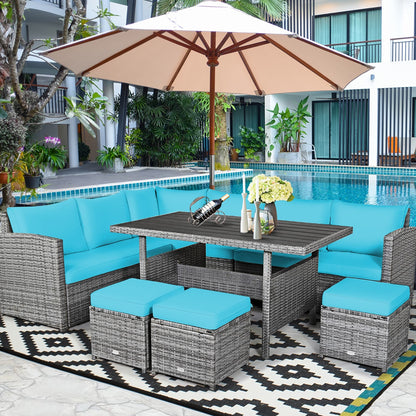 Costway Ensemble de salon en rotin pour patio, 7 pièces, avec canapé d'angle, pouf et ottoman - Voir les détails