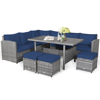Costway Ensemble de salon en rotin pour patio, 7 pièces, avec canapé d'angle, pouf et ottoman - Voir les détails