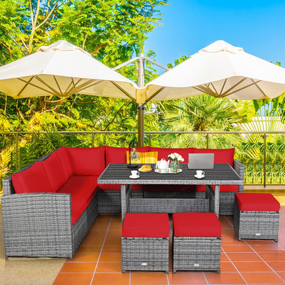 Costway Ensemble de salon en rotin pour patio, 7 pièces, avec canapé d'angle, pouf et ottoman - Voir les détails