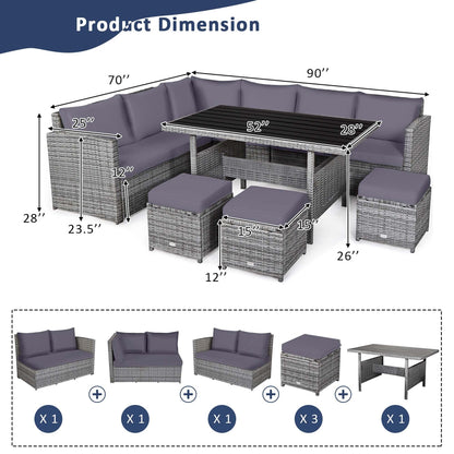 Costway Ensemble de salon en rotin pour patio, 7 pièces, avec canapé d'angle, pouf et ottoman - Voir les détails