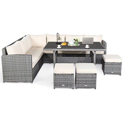 Costway Ensemble de salon en rotin pour patio, 7 pièces, avec canapé d'angle, pouf et ottoman - Voir les détails