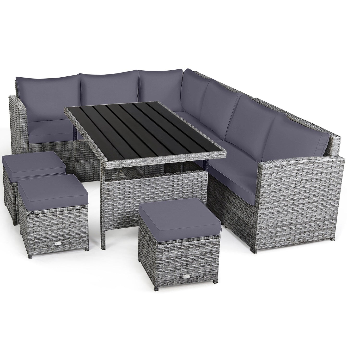 Costway Ensemble de salon en rotin pour patio, 7 pièces, avec canapé d'angle, pouf et ottoman - Voir les détails