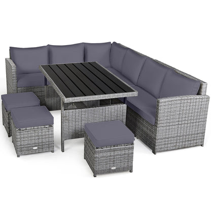 Costway Ensemble de salon en rotin pour patio, 7 pièces, avec canapé d'angle, pouf et ottoman - Voir les détails