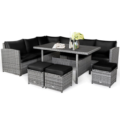 Costway Ensemble de salon en rotin pour patio, 7 pièces, avec canapé d'angle, pouf et ottoman - Voir les détails
