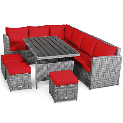 Costway Ensemble de salon en rotin pour patio, 7 pièces, avec canapé d'angle, pouf et ottoman - Voir les détails
