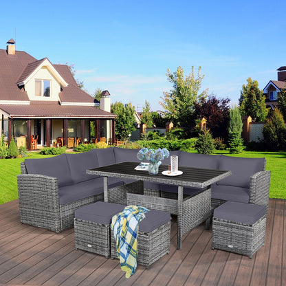 Costway Ensemble de salon en rotin pour patio, 7 pièces, avec canapé d'angle, pouf et ottoman - Voir les détails
