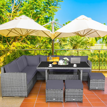 Costway Ensemble de salon en rotin pour patio, 7 pièces, avec canapé d'angle, pouf et ottoman - Voir les détails