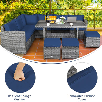 Costway Ensemble de salon en rotin pour patio, 7 pièces, avec canapé d'angle, pouf et ottoman - Voir les détails