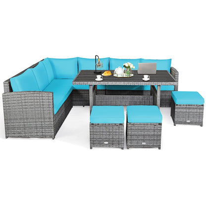 Costway Ensemble de salon en rotin pour patio, 7 pièces, avec canapé d'angle, pouf et ottoman - Voir les détails