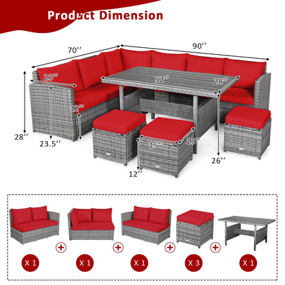 Costway Ensemble de salon en rotin pour patio, 7 pièces, avec canapé d'angle, pouf et ottoman - Voir les détails