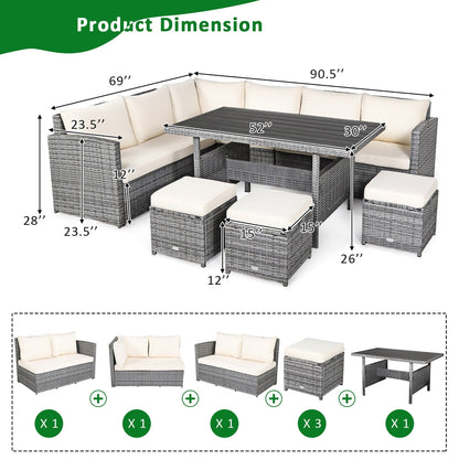 Costway Ensemble de salon en rotin pour patio, 7 pièces, avec canapé d'angle, pouf et ottoman - Voir les détails