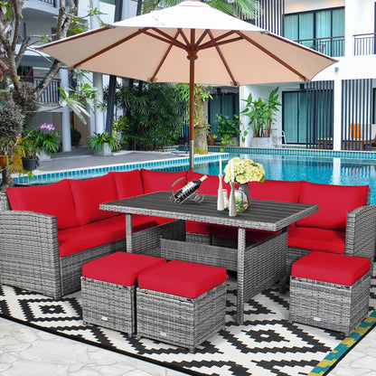 Costway Ensemble de salon en rotin pour patio, 7 pièces, avec canapé d'angle, pouf et ottoman - Voir les détails