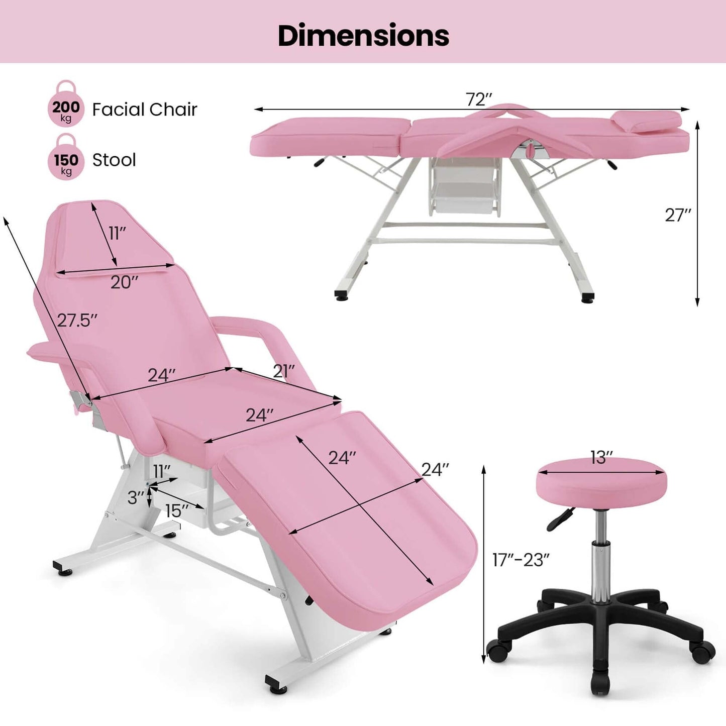 Table de massage Costway 72 avec tabouret hydraulique, dossier réglable et