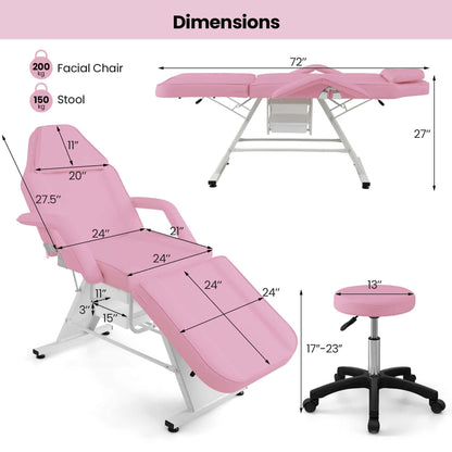 Table de massage Costway 72 avec tabouret hydraulique, dossier réglable et