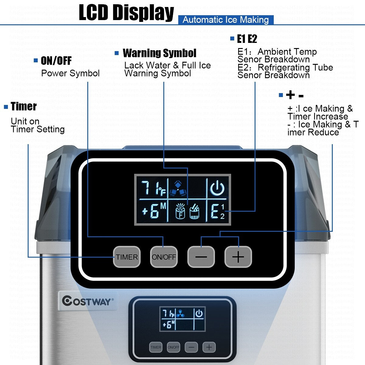 Machine à glaçons Costway en acier inoxydable, pour comptoir, 48 lbs/24h