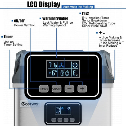 Machine à glaçons Costway en acier inoxydable, pour comptoir, 48 lbs/24h
