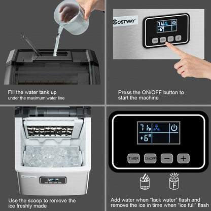 Machine à glaçons Costway en acier inoxydable, pour comptoir, 48 lbs/24h