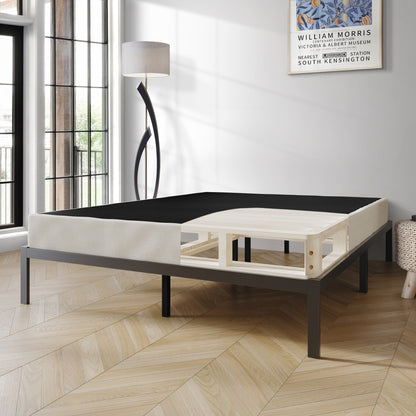 Sommier à lattes en bois massif CraftPorch de 5 pouces avec revêtement en lin gris chaud.