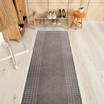 Checkered Border Non-slip Contemporary 26-inch Wide Runner Rug