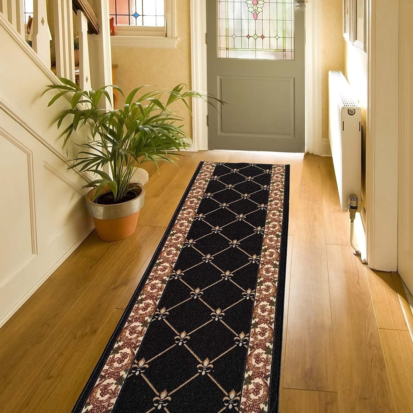 Custom Size Fleur De Lis 26 Inch Wide Non-Slip Stair Runner Rug