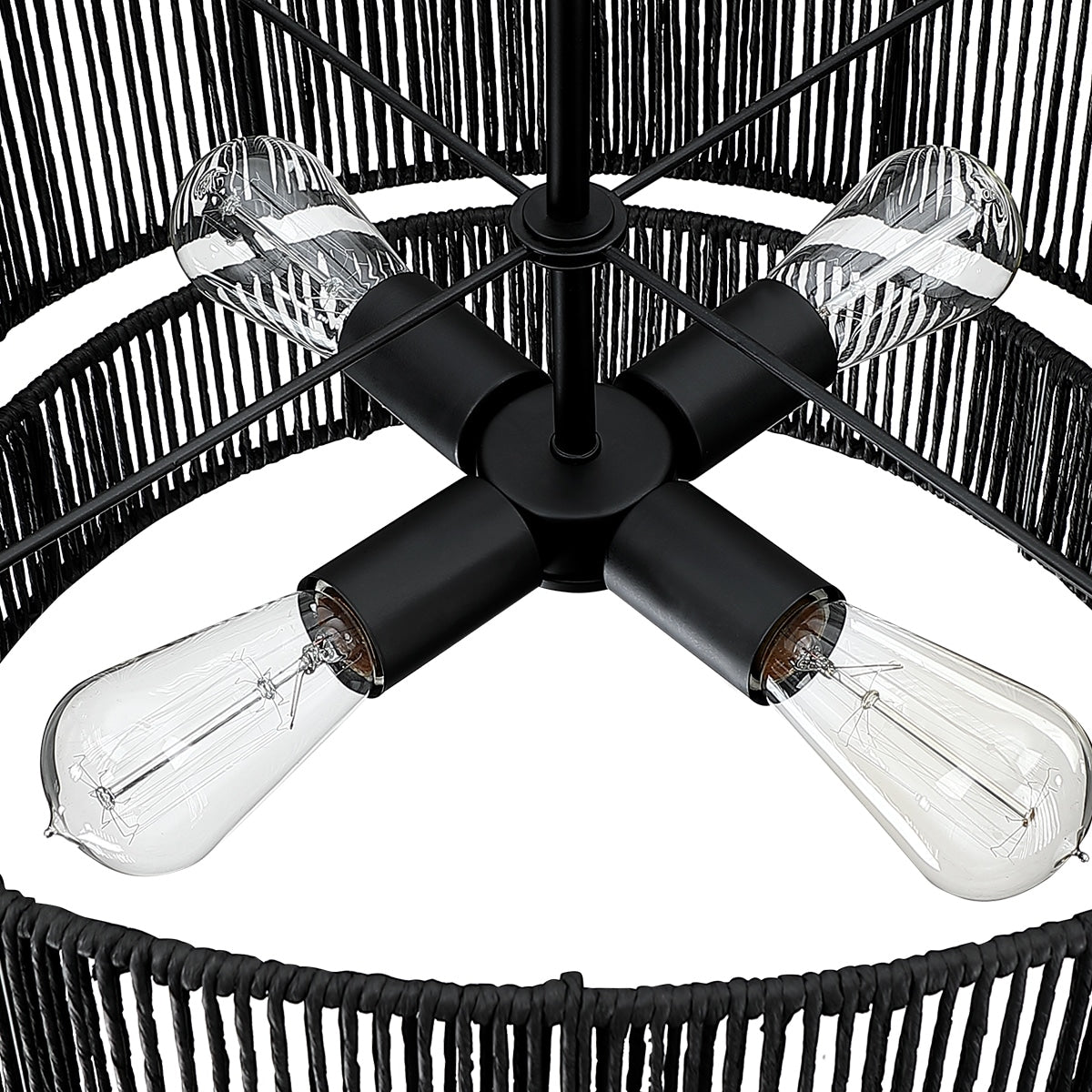 Suspension en rotin noir à 4 lumières, modèle Cynthia - 56 cm de largeur