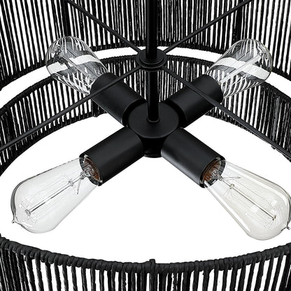 Suspension en rotin noir à 4 lumières, modèle Cynthia - 56 cm de largeur