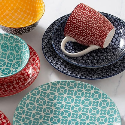 Service de table en céramique DOWAN, ensemble de 16 pièces pour 4 personnes, assiettes et bols décoratifs.