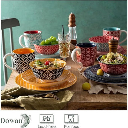 Service de table en céramique DOWAN, ensemble de 16 pièces pour 4 personnes, assiettes et bols décoratifs.