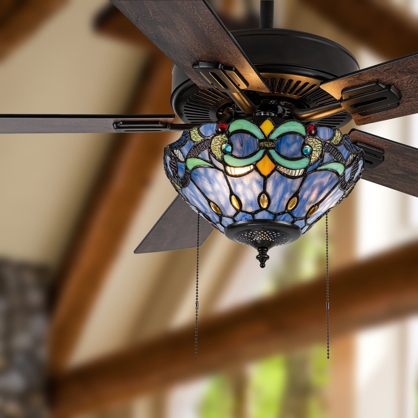 Ventilateur de plafond Della River of Goods de 52 pouces avec 3 lumières, télécommande, fini bronze huilé et verre teinté