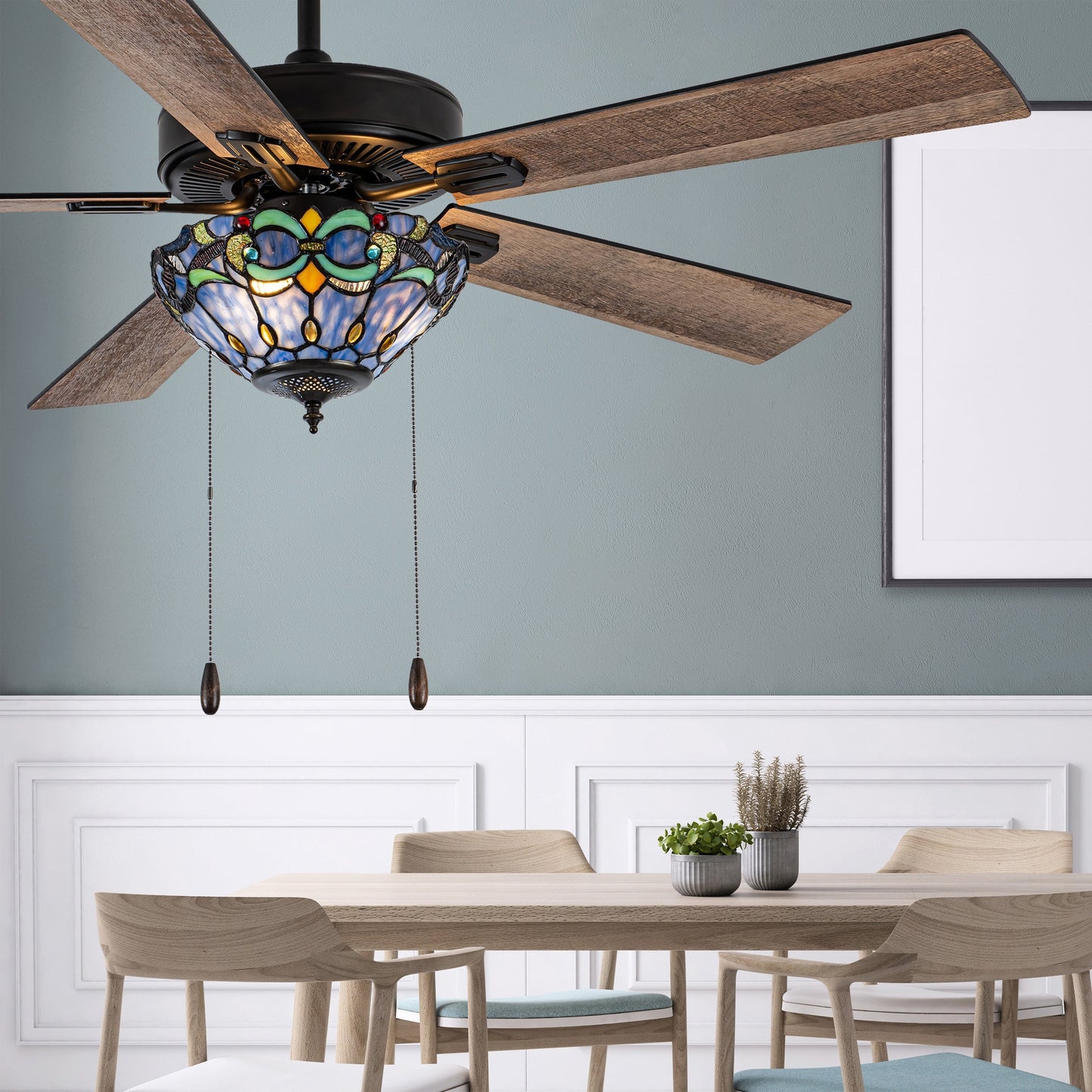 Ventilateur de plafond Della River of Goods de 52 pouces avec 3 lumières, télécommande, fini bronze huilé et verre teinté