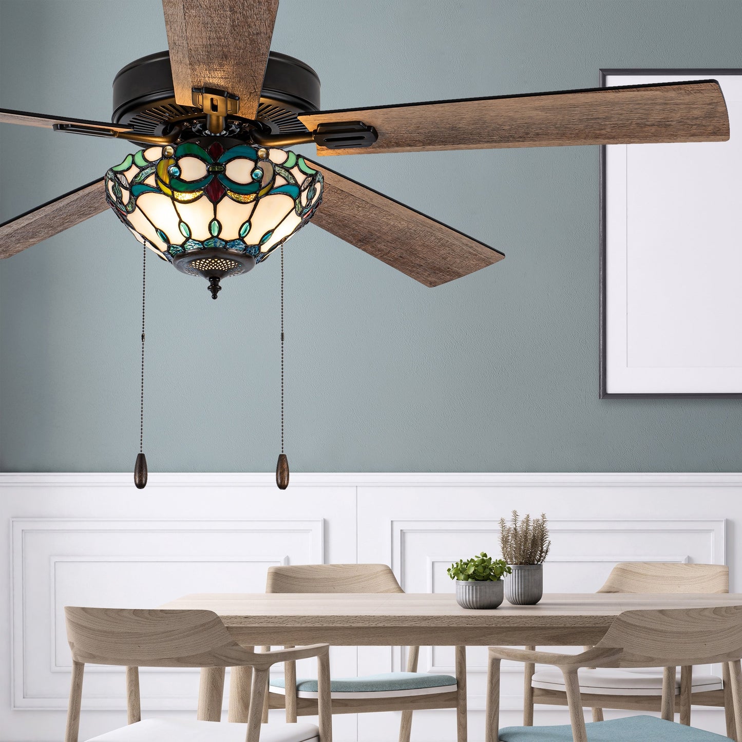 Ventilateur de plafond Della River of Goods de 52 pouces avec 3 lumières, télécommande, fini bronze huilé et verre teinté