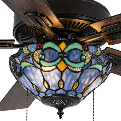 Ventilateur de plafond Della River of Goods de 52 pouces avec 3 lumières, télécommande, fini bronze huilé et verre teinté