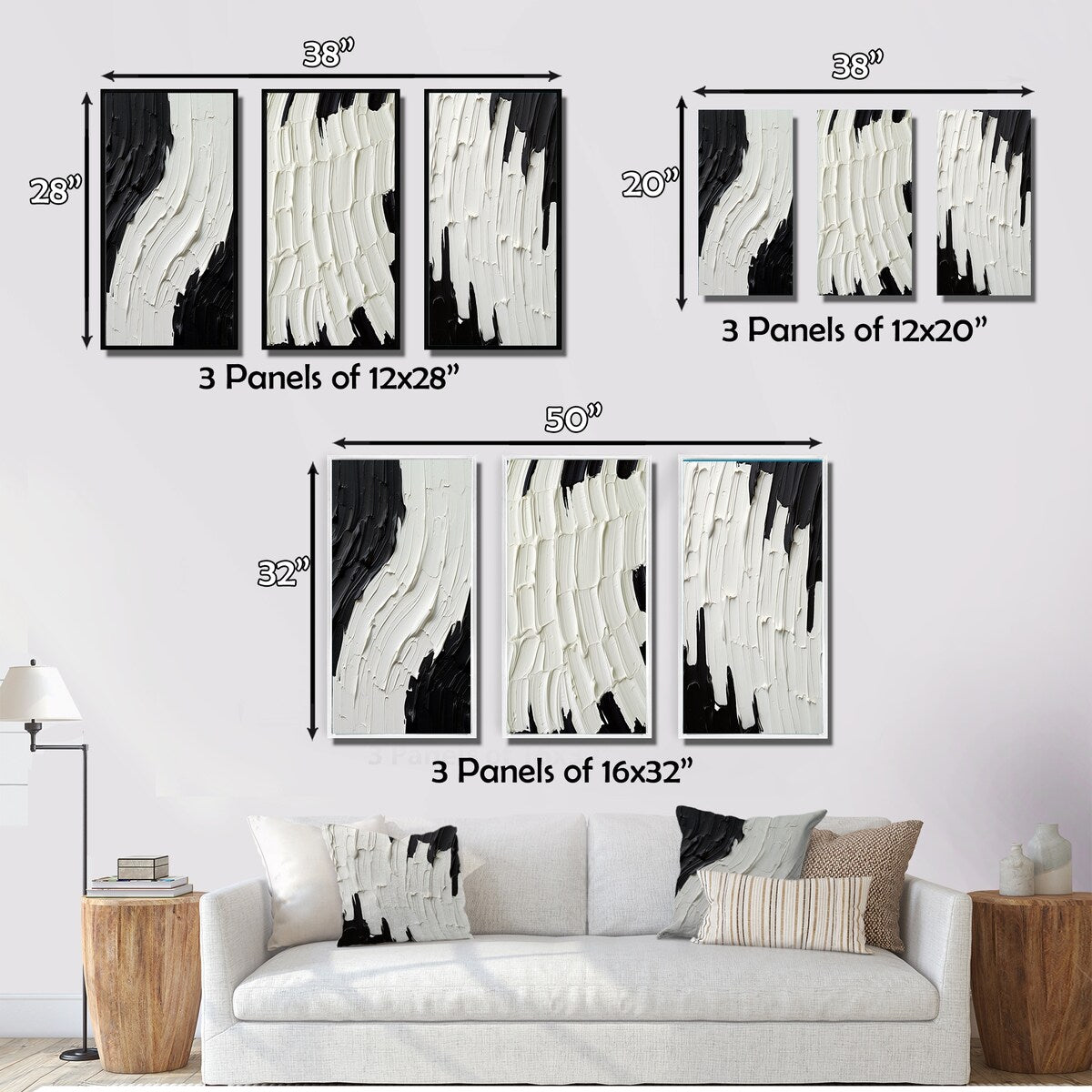 Designart Momentary Spirit - Ensemble de 3 tableaux abstraits noir et blanc, encadrés, pour décoration intérieure.