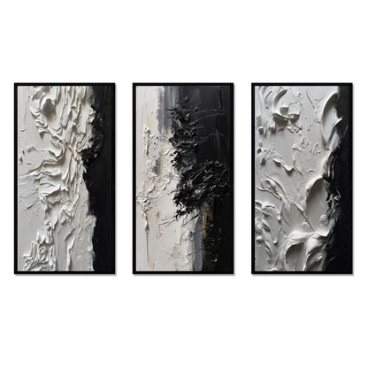 Designart Tranquilité Libérée III - Ensemble de 3 tableaux muraux abstraits marbrés noir et blanc pour décoration de bureau