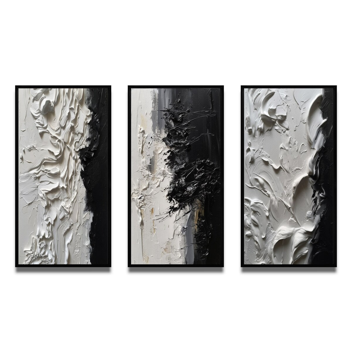 Designart Tranquilité Libérée III - Ensemble de 3 tableaux muraux abstraits marbrés noir et blanc pour décoration de bureau