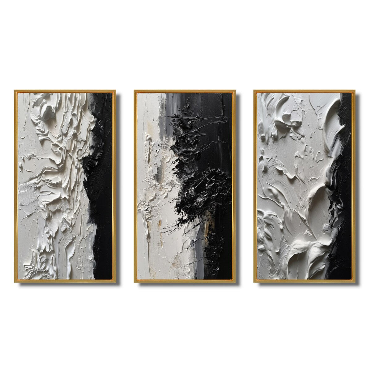 Designart Tranquilité Libérée III - Ensemble de 3 tableaux muraux abstraits marbrés noir et blanc pour décoration de bureau