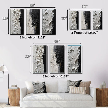 Designart Tranquilité Libérée III - Ensemble de 3 tableaux muraux abstraits marbrés noir et blanc pour décoration de bureau