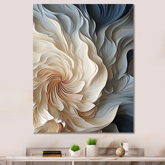 Designart White And Blue Feather Spiral II Abstract Geometric Wall Art Blue - Modern Wrapped Canvas For Hallway Décor