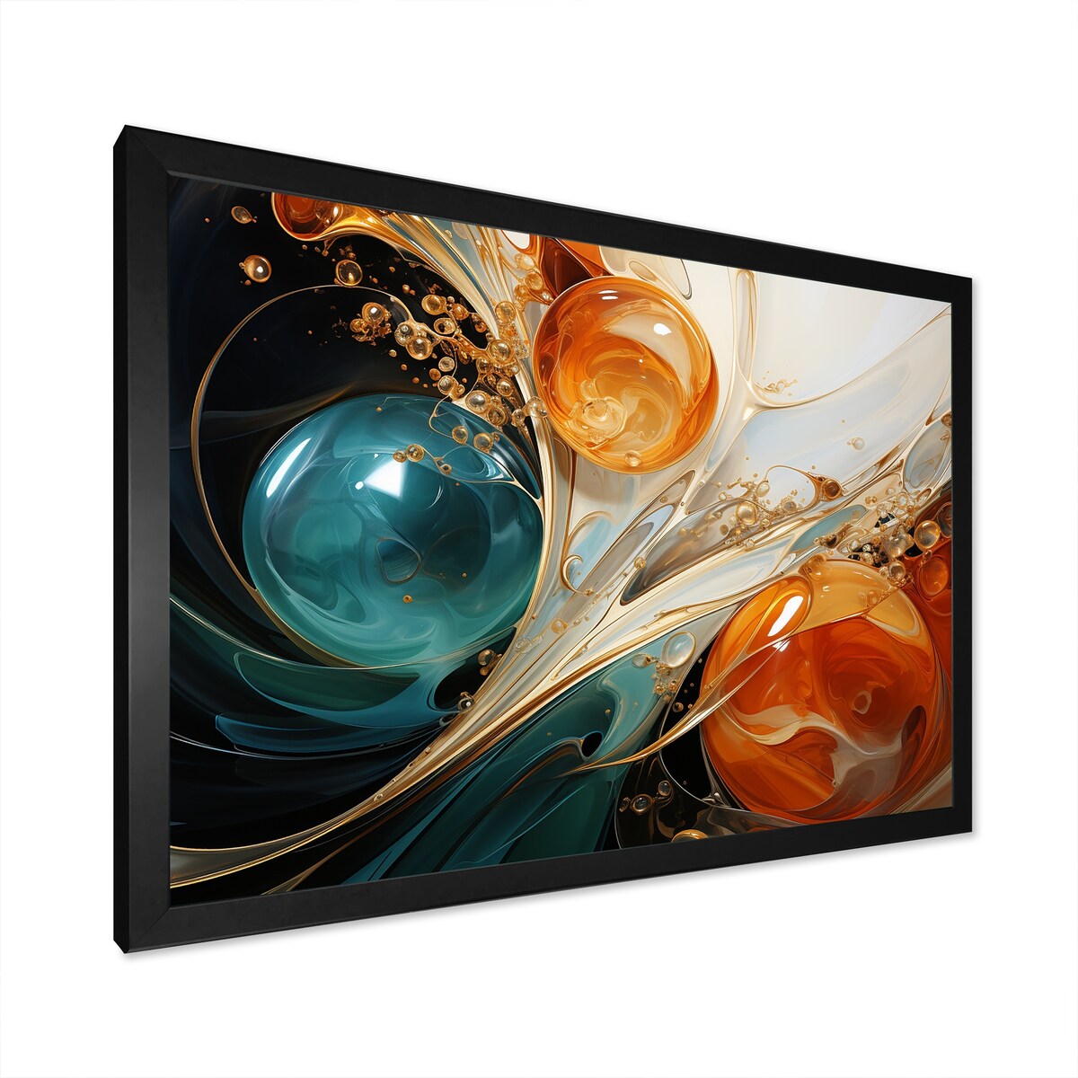 Designart White Blue And Orange Ink Storm III Abstract Painting Blue Wall Decor Modern Bedroom Framed Canvas Wall Art