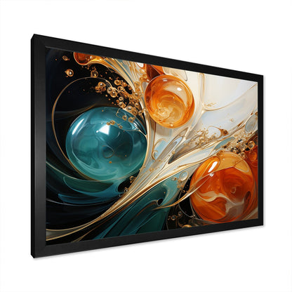 Designart White Blue And Orange Ink Storm III Abstract Painting Blue Wall Decor Modern Bedroom Framed Canvas Wall Art