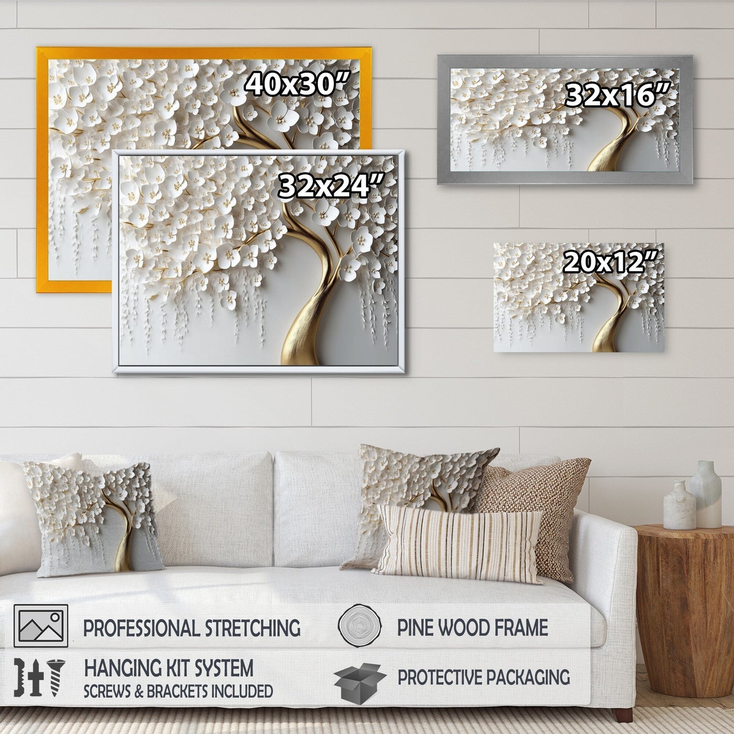 Designart White Orchid Tree Garden Of Branches Iv Tree Floral Framed Wall Art For Living Room
