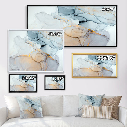 Designart Luxry Blue And Grey Marble Art Ripples II Abstract Framed Canvas Wall Art