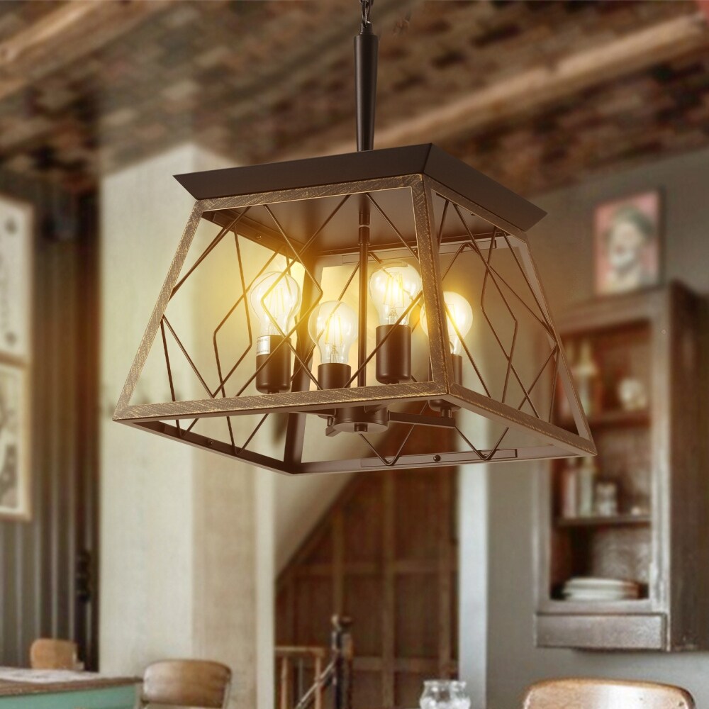 Luminaires à suspension à 4 lumières, style ferme, avec gradation, pour salle à manger, sans ampoules