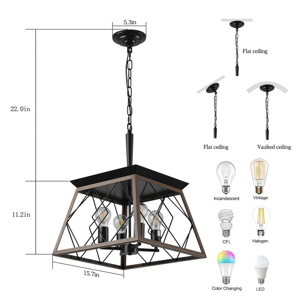 Luminaires à suspension à 4 lumières, style ferme, avec gradation, pour salle à manger, sans ampoules