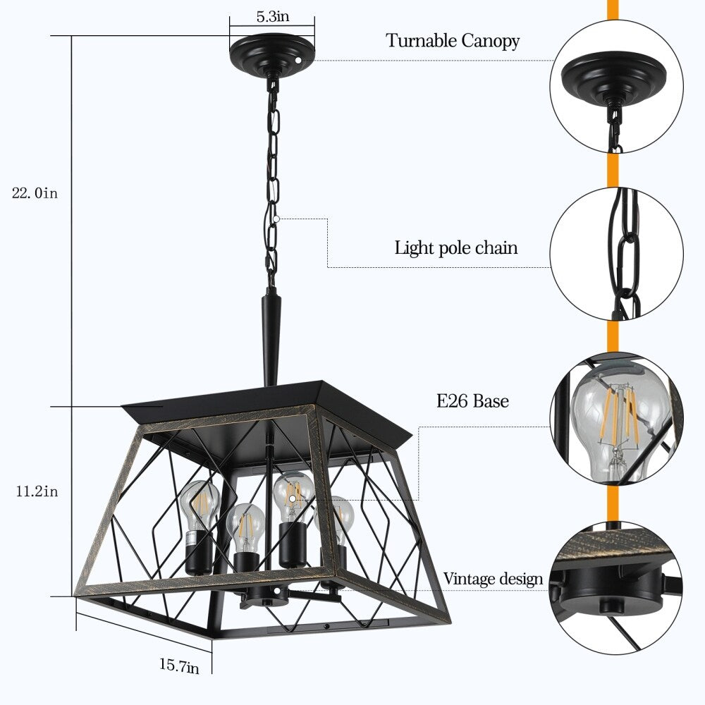Luminaires à suspension à 4 lumières, style ferme, avec gradation, pour salle à manger, sans ampoules
