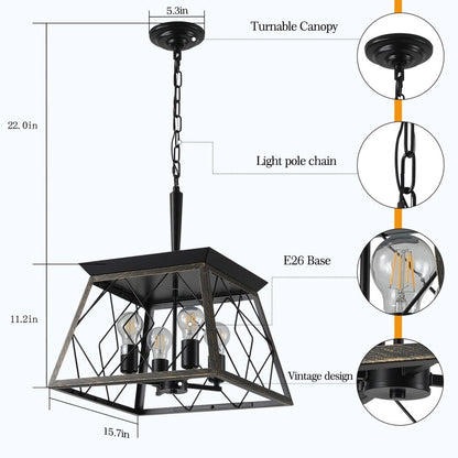 Luminaires à suspension à 4 lumières, style ferme, avec gradation, pour salle à manger, sans ampoules