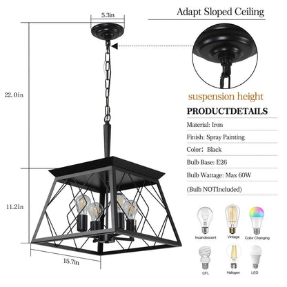 Luminaires à suspension à 4 lumières, style ferme, avec gradation, pour salle à manger, sans ampoules